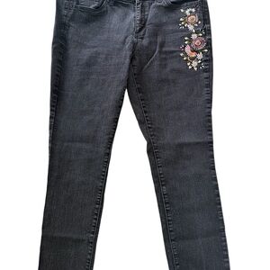 Sonoma Black Skinny Jeans with Floral Embroidery